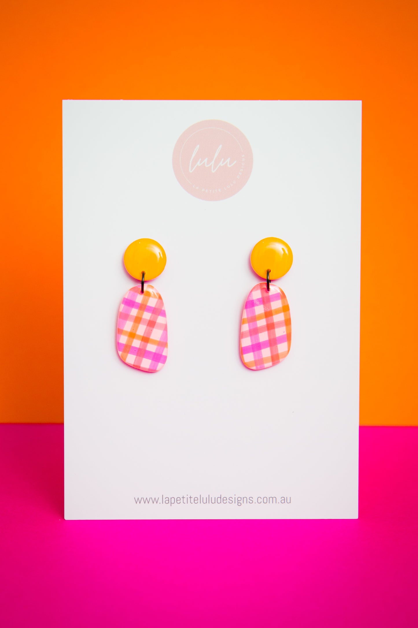 Blake Dangle | Neon Abstract Gingham (White)