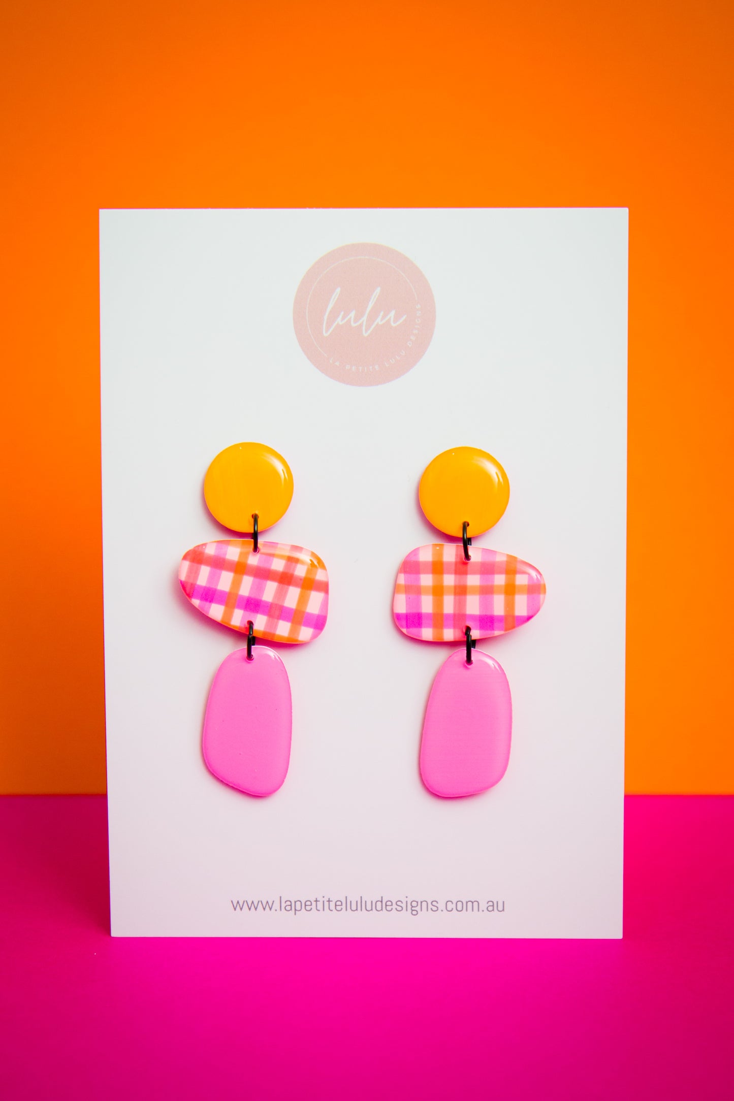 Penny Dangle | Neon Abstract Gingham (White)