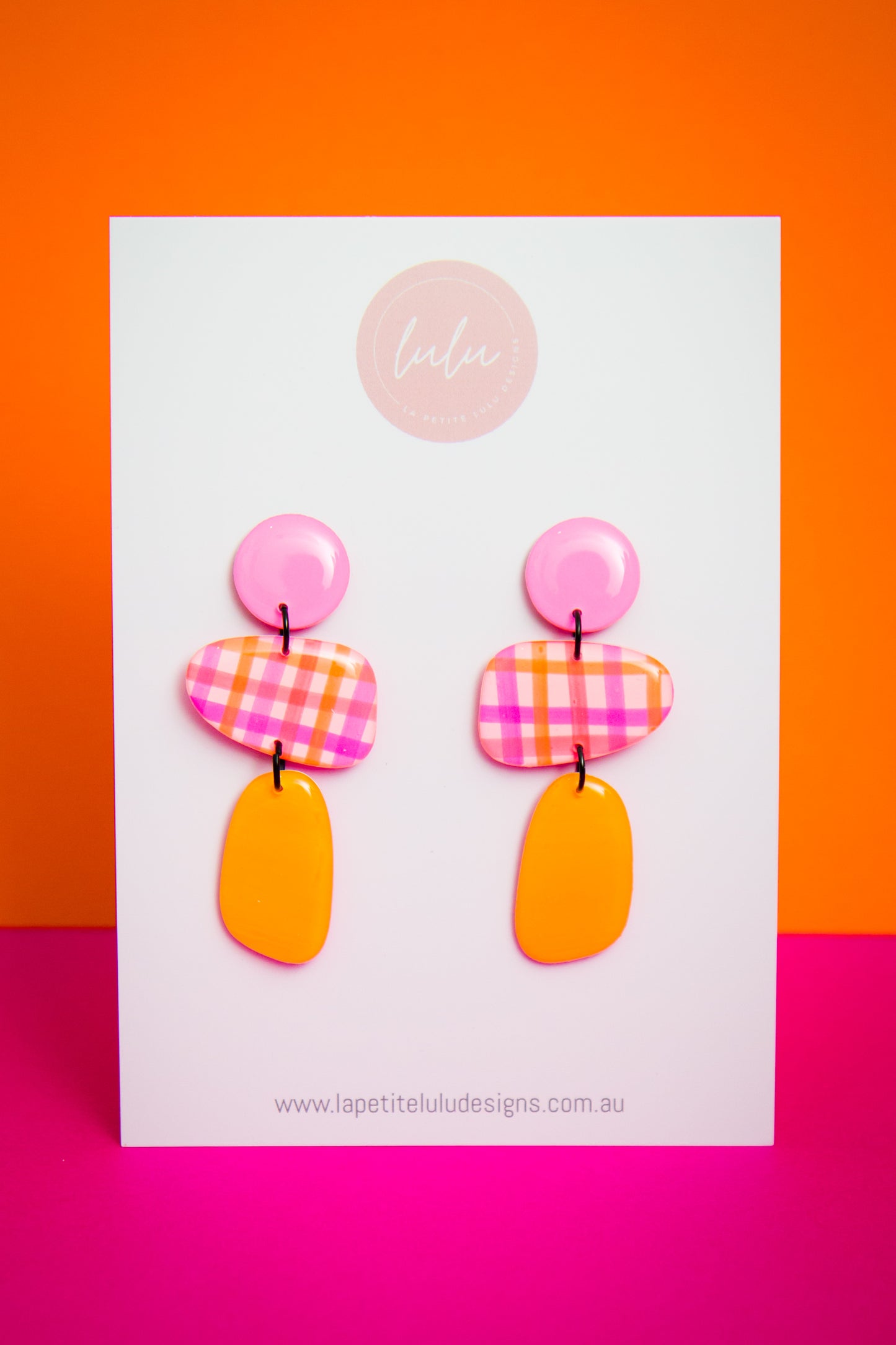 Penny Dangle | Neon Abstract Gingham (White)