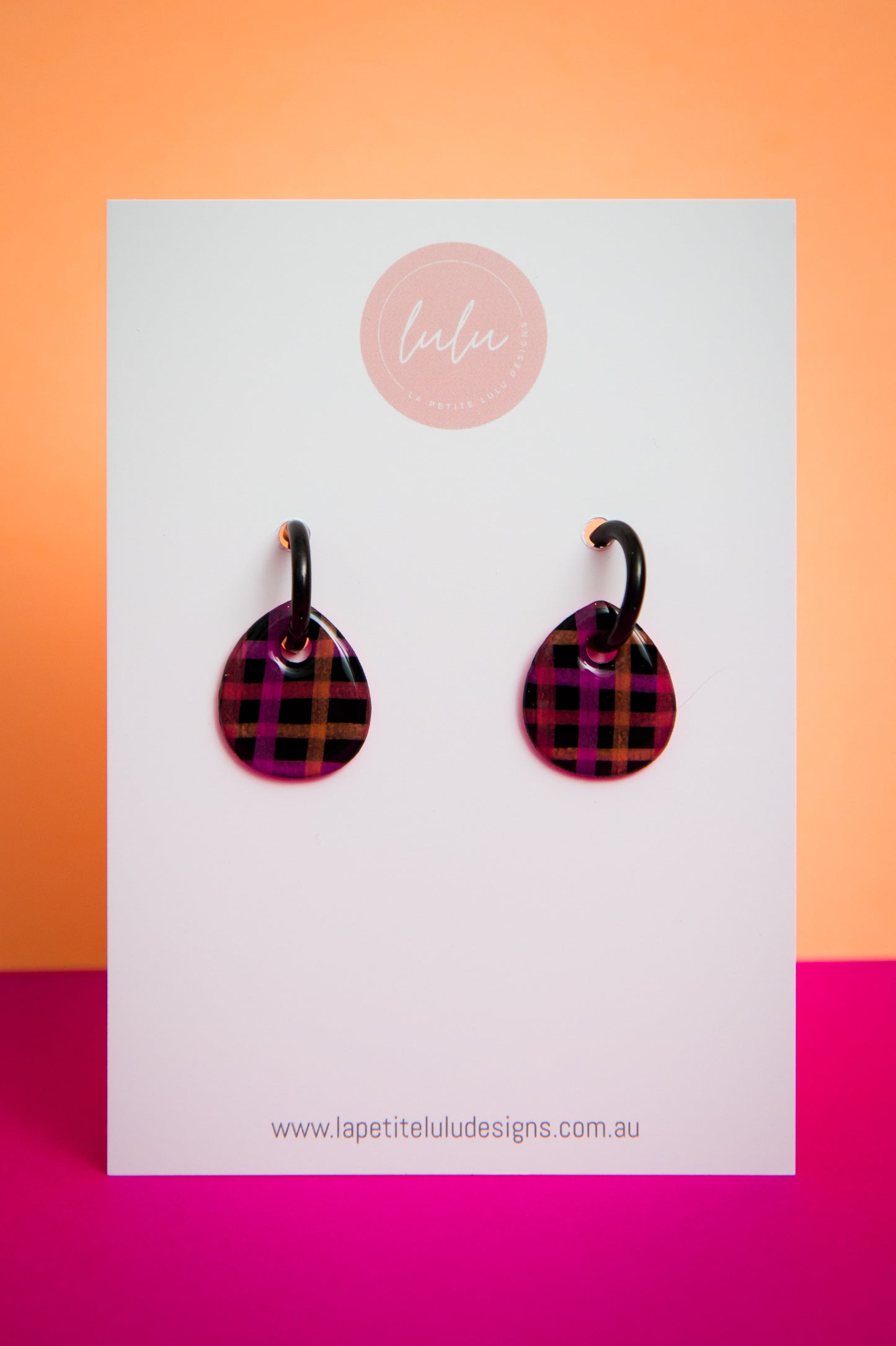 Isabella Huggie Hoops | Neon Abstract Gingham (Black)