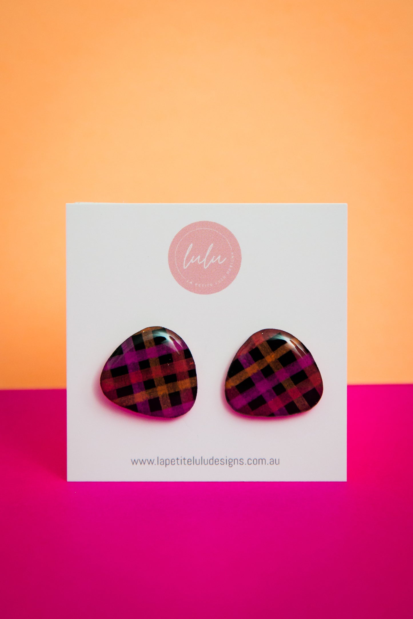 Pebble Studs | Neon Abstract Gingham (Black)