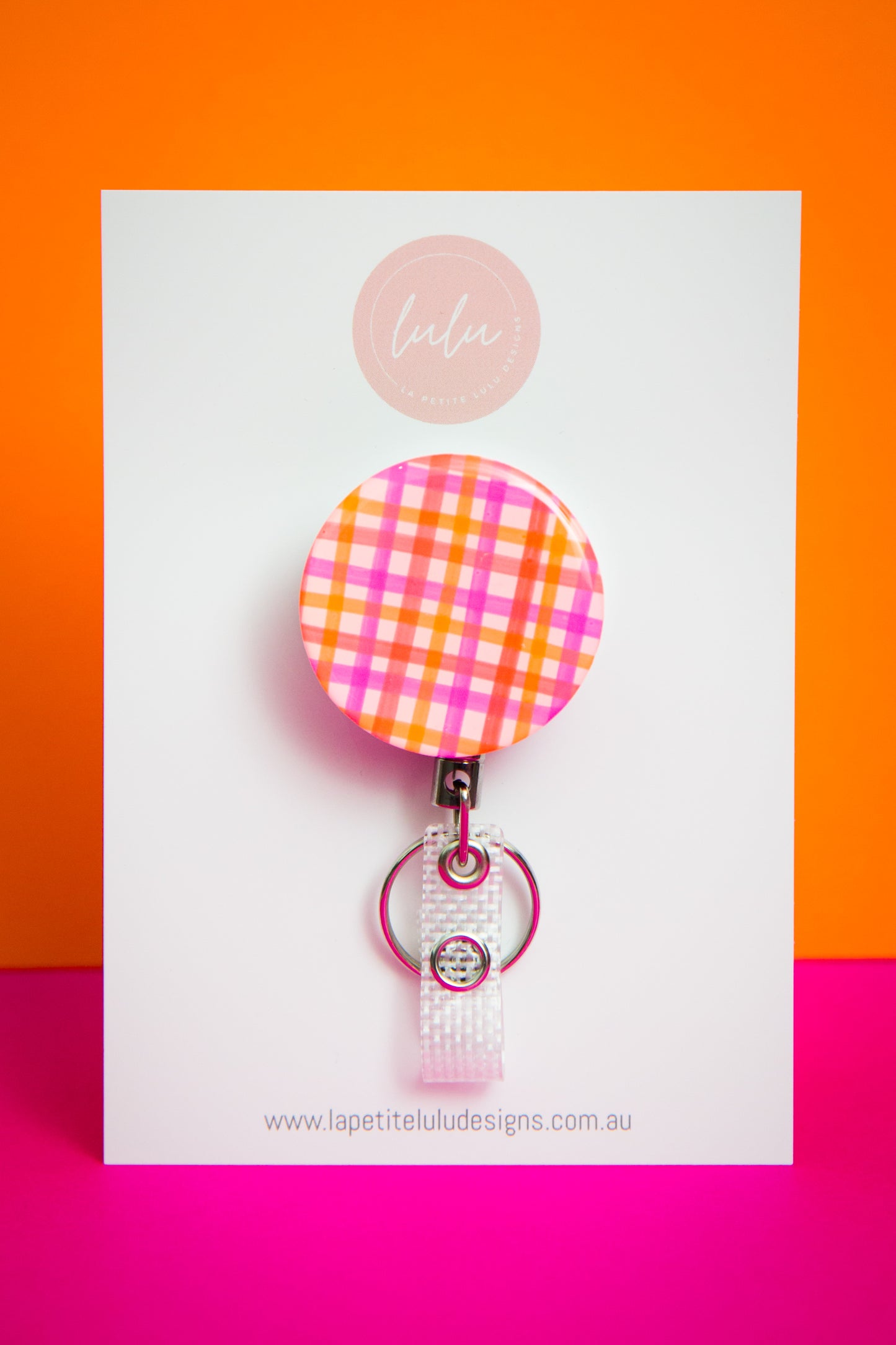 Badge Reel | Neon Abstract Gingham (White)