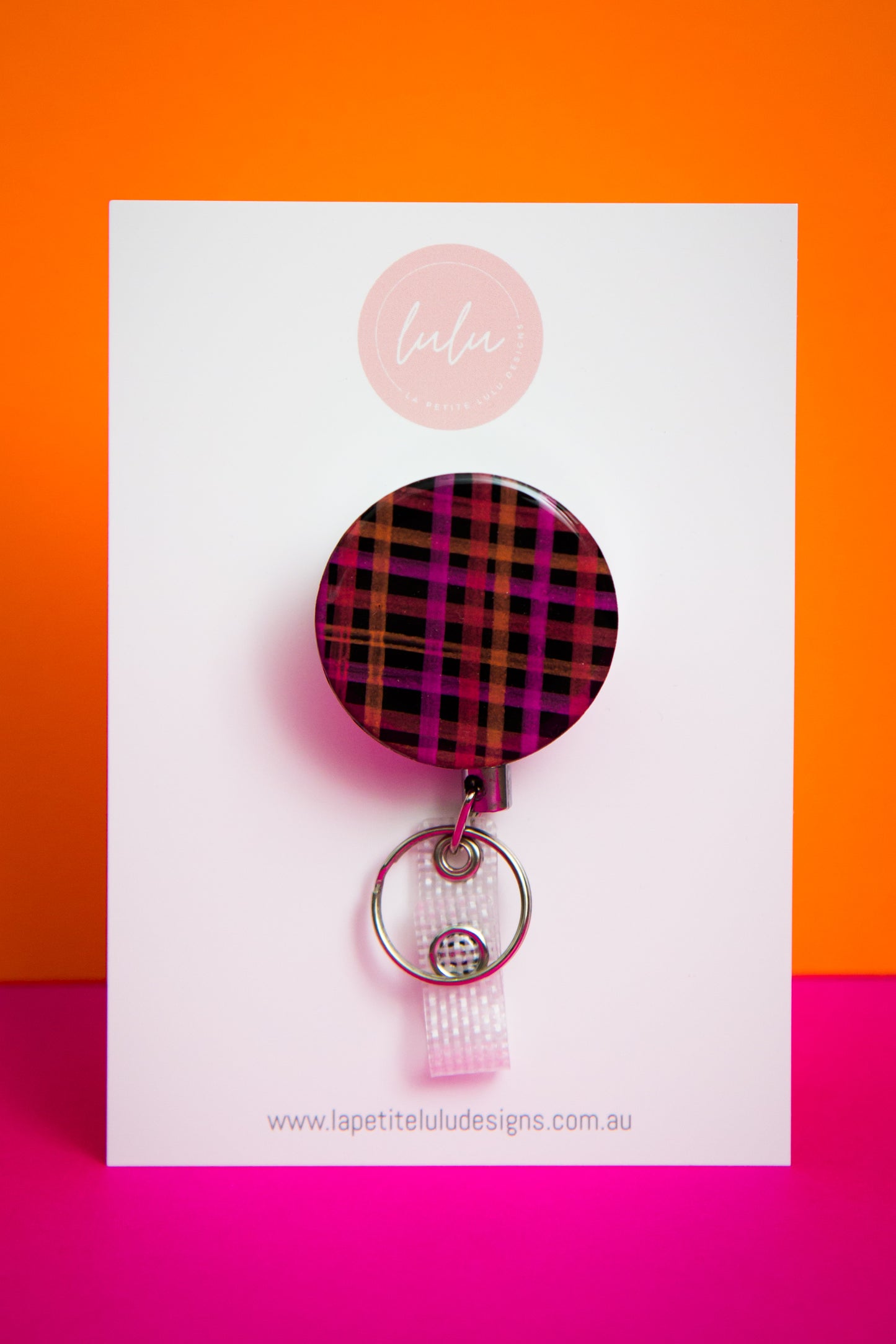 Badge Reel | Neon Abstract Gingham (Black)