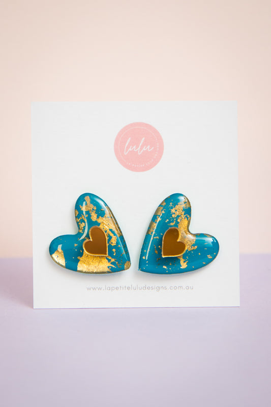 Amore Statement Studs | Gilded Glow (Teal)