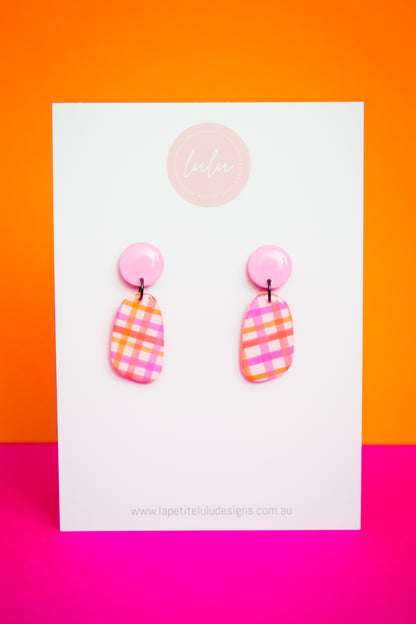 Blake Dangle | Neon Abstract Gingham (White)