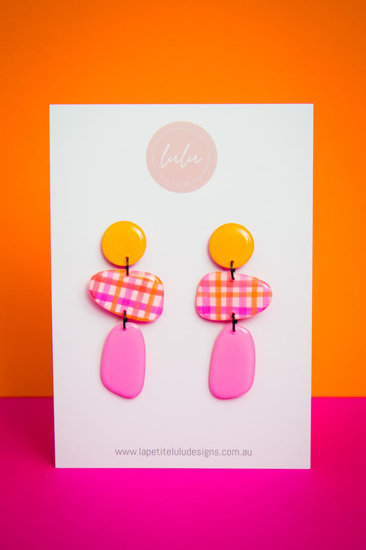 Penny Dangle | Neon Abstract Gingham (White)