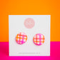 Circle Studs | Neon Abstract Gingham (White)