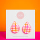 Teardrop Studs | Neon Abstract Gingham (White)