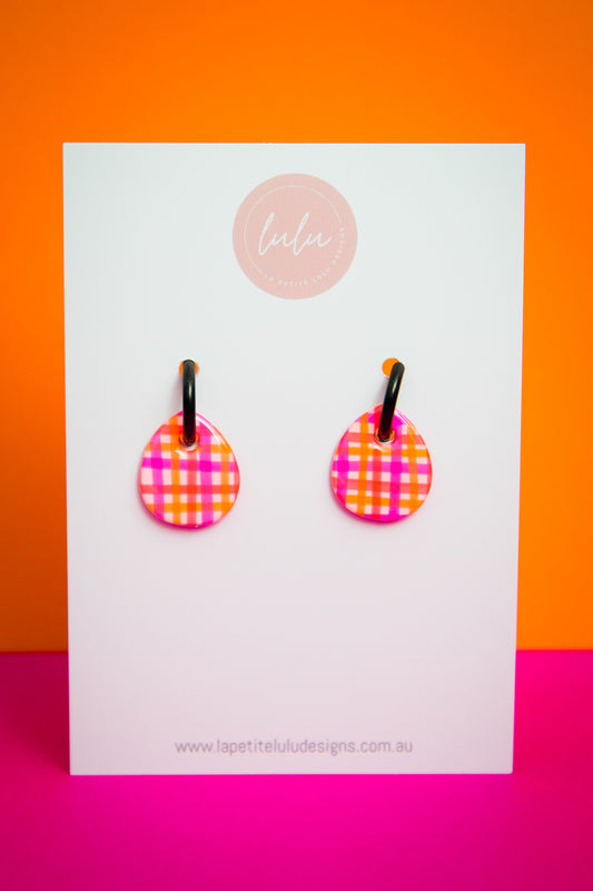 Isabella Huggie Hoops | Neon Abstract Gingham (White)