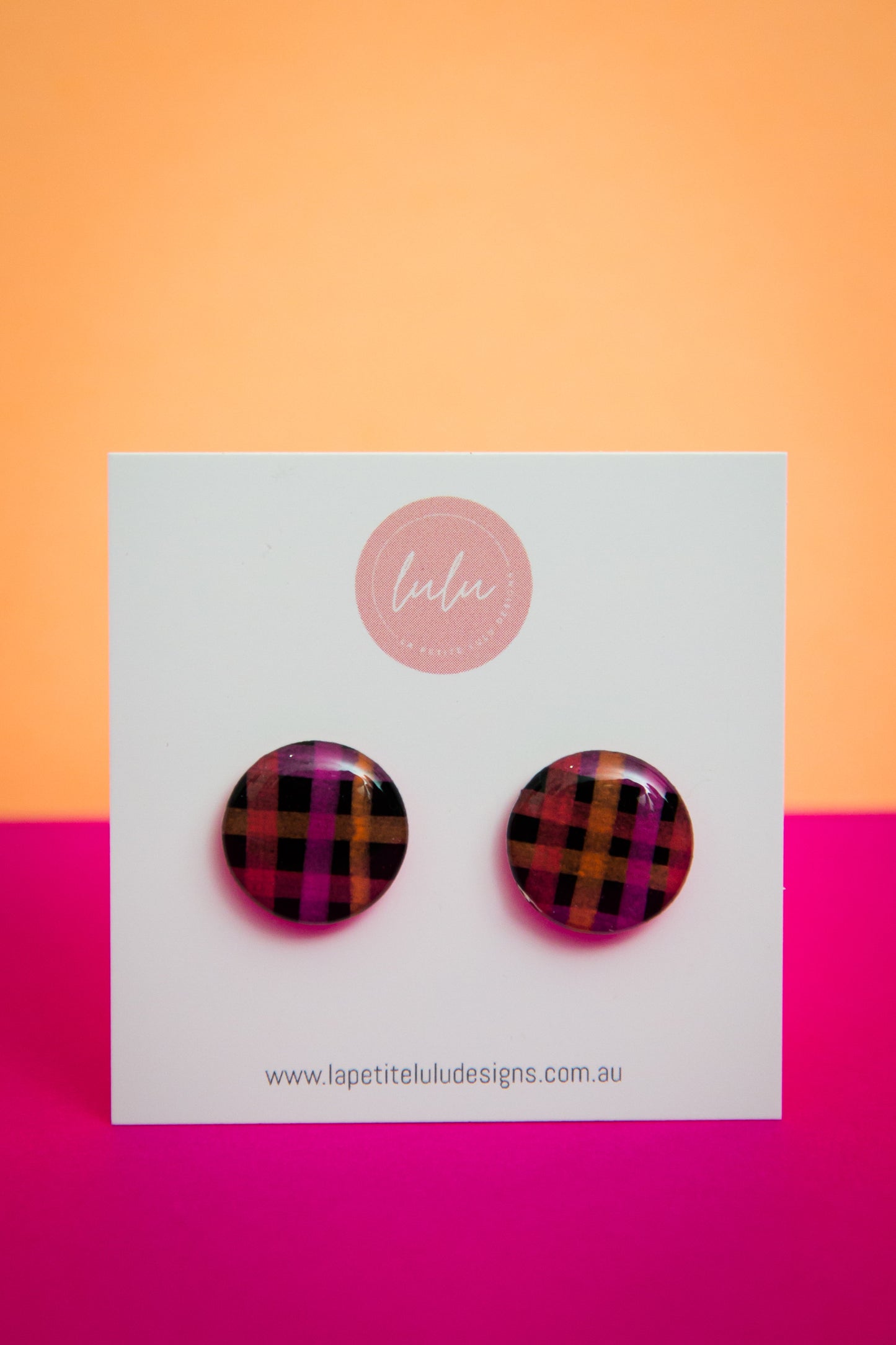 Circle Studs | Neon Abstract Gingham (Black)