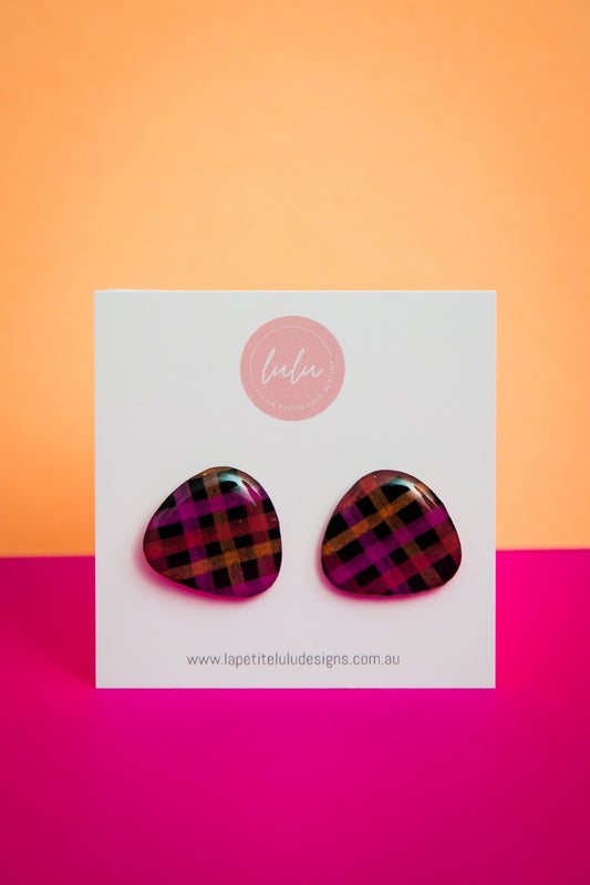 Pebble Studs | Neon Abstract Gingham (Black)