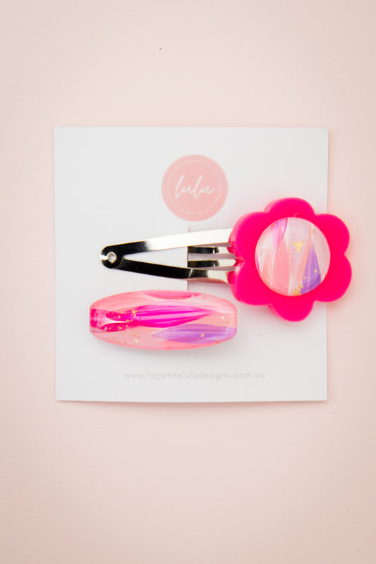 Hair Clip Set of 2 | Bubblegum Flower (Hot Pink)